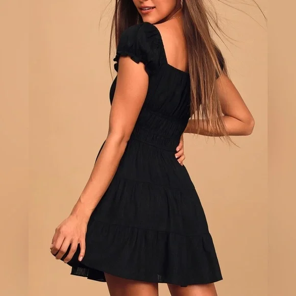 Lulus Good As New Black Cap Sleeve Tiered Mini Dress
Size S - Picture 3 of 9